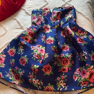 B Darlin Strapless Floral Dress - Blue and Pink